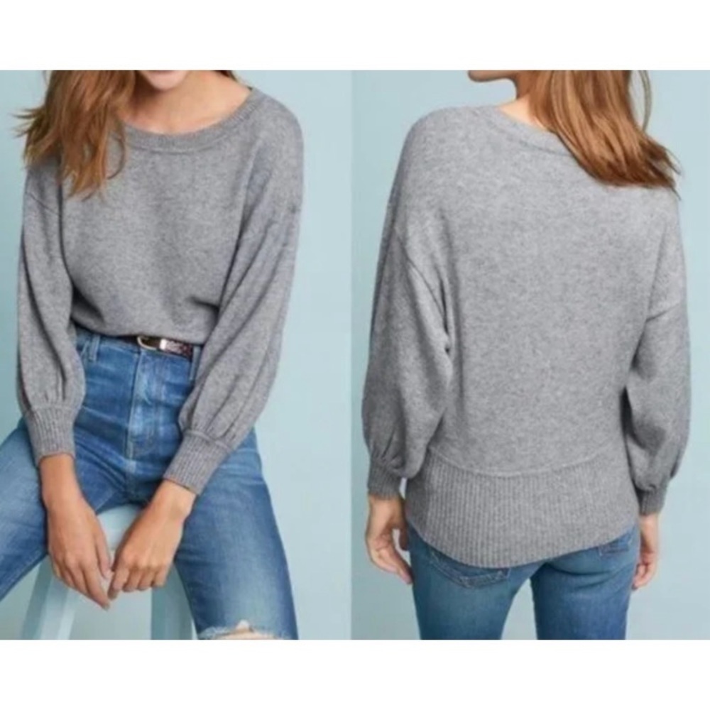ANTHROPOLOGIE MOTH Grey Cabin Balloon-Sleeve Sweater